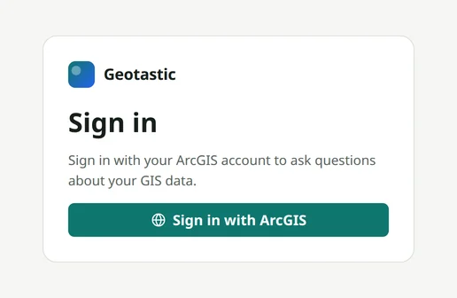 The Geotastic sign-in page with one button: Sign in with ArcGIS.